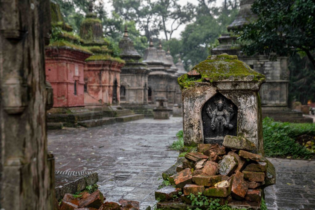 Pashupatinath on a rainy day in Nepal.